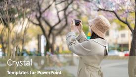  Presentation with sakura - Slide deck consisting of woman-use-cellphone-to-take background and a coral colored foreground