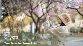  Presentation with sakura - Theme with woman-use-cellphone-to-take background and a violet colored foreground