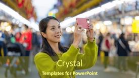  Presentation with take - PPT layouts consisting of woman-use-cellphone-to-take background and a tawny brown colored foreground