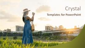  Presentation with take - PPT theme consisting of woman-use-digital-camera and a  colored foreground