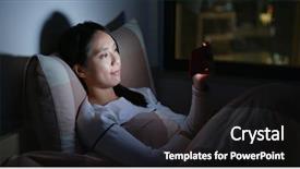  Presentation with mobile use - PPT theme having woman use mobile phone online background and a black colored foreground