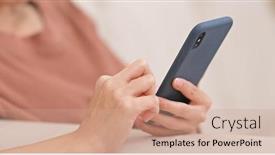  Presentation with mobile use - Beautiful PPT theme featuring woman use mobile phone online at home backdrop and a coral colored foreground