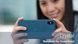  Presentation with mobile use - Presentation enhanced with woman-use-mobile-phone background and a ocean colored foreground