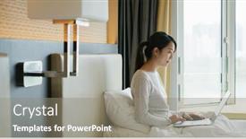  Presentation with mobile use - Slides consisting of woman-use-mobile-phone background and a gray colored foreground