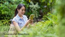  Presentation with mobile use - Slides with woman-use-mobile-phone background and a  colored foreground