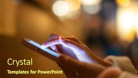  Presentation with mobile use - Slide set having woman-use-mobile-phone background and a tawny brown colored foreground