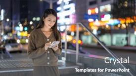  Presentation with mobile use - Slides having woman-use-mobile-phone background and a  colored foreground