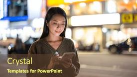  Presentation with mobile use - PPT layouts featuring woman-use-mobile-phone background and a  colored foreground