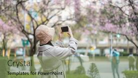  Presentation with mobile use - Theme with woman-use-mobile-phone background and a seafoam green colored foreground
