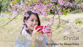  Presentation with mobile use - Slides consisting of woman-use-mobile-phone background and a soft green colored foreground