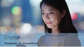 Presentation with night city - Colorful presentation theme enhanced with woman-use-of-cellphone-over backdrop and a light blue colored foreground