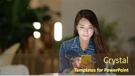  Presentation with college coffee shop - Amazing PPT layouts having woman-use-of-cellphone backdrop and a tawny brown colored foreground