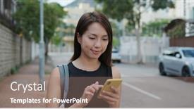  Presentation with walk - Cool new presentation theme with woman-use-of-cellphone backdrop and a coral colored foreground