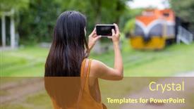  Presentation with take - Presentation theme with woman-use-of-cellphone background and a tawny brown colored foreground