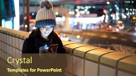  Presentation with night - PPT theme having woman-use-of-cellphone background and a tawny brown colored foreground