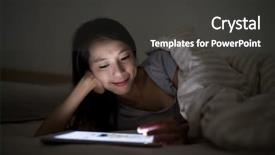  Presentation with computer vision abstract digital eye - Presentation enhanced with woman use of digital tablet background and a dark gray colored foreground