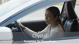  Presentation with gps - PPT theme with woman-use-of-gps background and a gray colored foreground