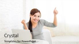  Presentation with cyber stalking computer laptop suffering - Audience pleasing PPT theme consisting of woman use of laptop computer backdrop and a lemonade colored foreground