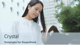  Presentation with cyber stalking computer laptop suffering - Audience pleasing presentation design consisting of woman use of laptop computer backdrop and a sky blue colored foreground