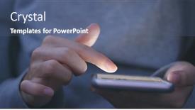  Presentation with mobile use - Slide deck with woman use of mobile phone at home background and a ocean colored foreground