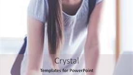  Presentation with mobile use - Colorful PPT theme enhanced with woman-use-of-mobile-phone backdrop and a coral colored foreground