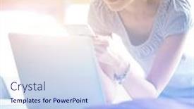  Presentation with mobile use - Theme enhanced with woman-use-of-mobile-phone background and a sky blue colored foreground