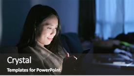  Presentation with mobile home - PPT theme having woman use of mobile phone background and a  colored foreground