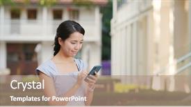  Presentation with mobile phone in woman hand - Slides having woman use of mobile phone background and a coral colored foreground