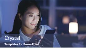  Presentation with mobile phone in woman hand - Amazing slide deck having woman use of mobile phone backdrop and a  colored foreground