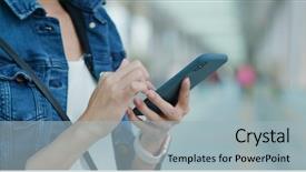  Presentation with mobile use - PPT layouts enhanced with woman use of mobile phone background and a light blue colored foreground