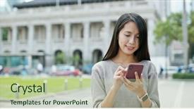  Presentation with phone tower - Cool new presentation theme with tower cellphone - woman use of mobile phone backdrop and a mint green colored foreground