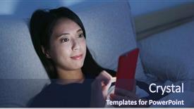  Presentation with mobile phone in woman hand - Beautiful theme featuring woman use of mobile phone backdrop and a navy blue colored foreground