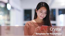  Presentation with mobile use - Colorful theme enhanced with woman use of mobile phone backdrop and a  colored foreground