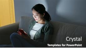 Presentation with mobile use - Audience pleasing presentation design consisting of woman use of mobile phone at night backdrop and a dark gray colored foreground