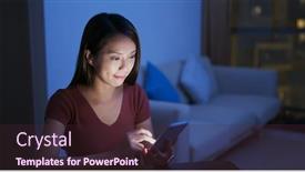  Presentation with mobile use - Beautiful presentation theme featuring woman use of mobile phone at home in the evening backdrop and a wine colored foreground