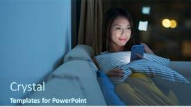  Presentation with mobile use - PPT layouts having woman use of mobile phone at night background and a ocean colored foreground