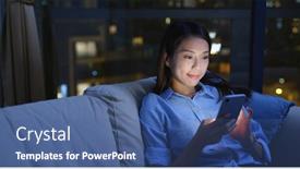  Presentation with mobile use - Audience pleasing presentation design consisting of woman-use-of-mobile-phone backdrop and a ocean colored foreground