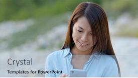  Presentation with mobile use - Presentation consisting of woman-use-of-mobile-phone background and a light blue colored foreground