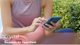  Presentation with mobile use - Beautiful PPT theme featuring woman-use-of-mobile-phone backdrop and a coral colored foreground