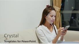  Presentation with mobile use - Colorful theme enhanced with woman-use-of-mobile-phone backdrop and a light gray colored foreground