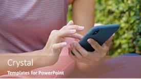  Presentation with mobile use - Cool new slides with woman-use-of-mobile-phone backdrop and a coral colored foreground