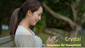  Presentation with mobile use - Slide set featuring woman-use-of-mobile-phone background and a tawny brown colored foreground