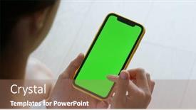  Presentation with mobile use - Amazing presentation having woman-use-of-mobile-phone backdrop and a coral colored foreground