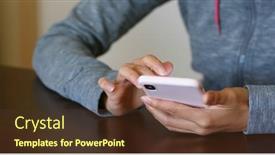  Presentation with mobile phone in woman hand - Theme with woman-use-of-mobile-phone background and a tawny brown colored foreground