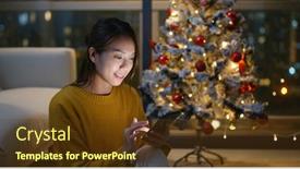  Presentation with mobile use - Amazing theme having woman-use-of-mobile-phone backdrop and a tawny brown colored foreground