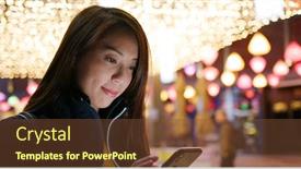  Presentation with mobile use - Colorful presentation theme enhanced with woman-use-of-mobile-phone backdrop and a tawny brown colored foreground