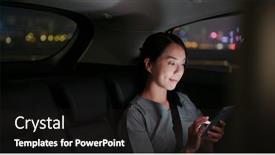  Presentation with mobile use - Audience pleasing PPT theme consisting of woman-use-of-mobile-phone backdrop and a black colored foreground