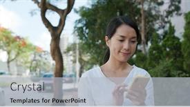  Presentation with mobile use - Presentation theme featuring woman-use-of-mobile-phone background and a light blue colored foreground