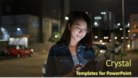  Presentation with mobile use - Cool new presentation theme with woman-use-of-mobile-phone backdrop and a tawny brown colored foreground