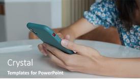  Presentation with mobile use - PPT theme consisting of woman-use-of-mobile-phone background and a coral colored foreground